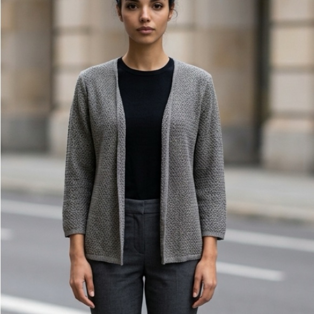 Ellen Tracy Gray Open-Front Cardigan with V-Neck